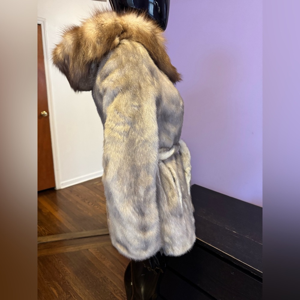 Luxurious Italian Baluchi Tan Mink and sable fur hood jacket coat - Picture 8 of 17